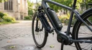 Batterie amovible haute capacité installée sur un vélo électrique de moins de 3000 euros
