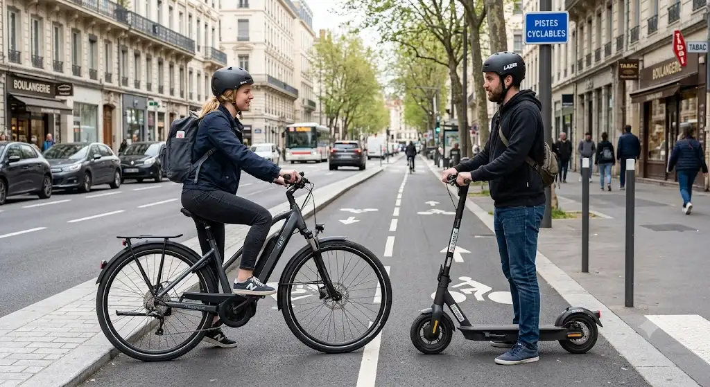 Comparatif visuel entre un vae ou trottinette électrique pour les trajets urbains du quotidien.