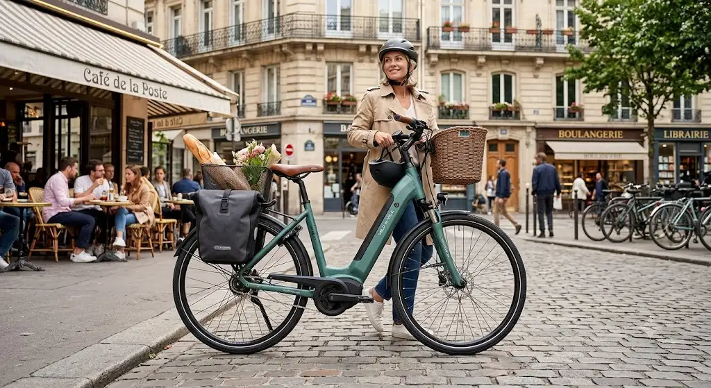 Vélo électrique cadre bas pour la ville facilitant l'enjambement au quotidien