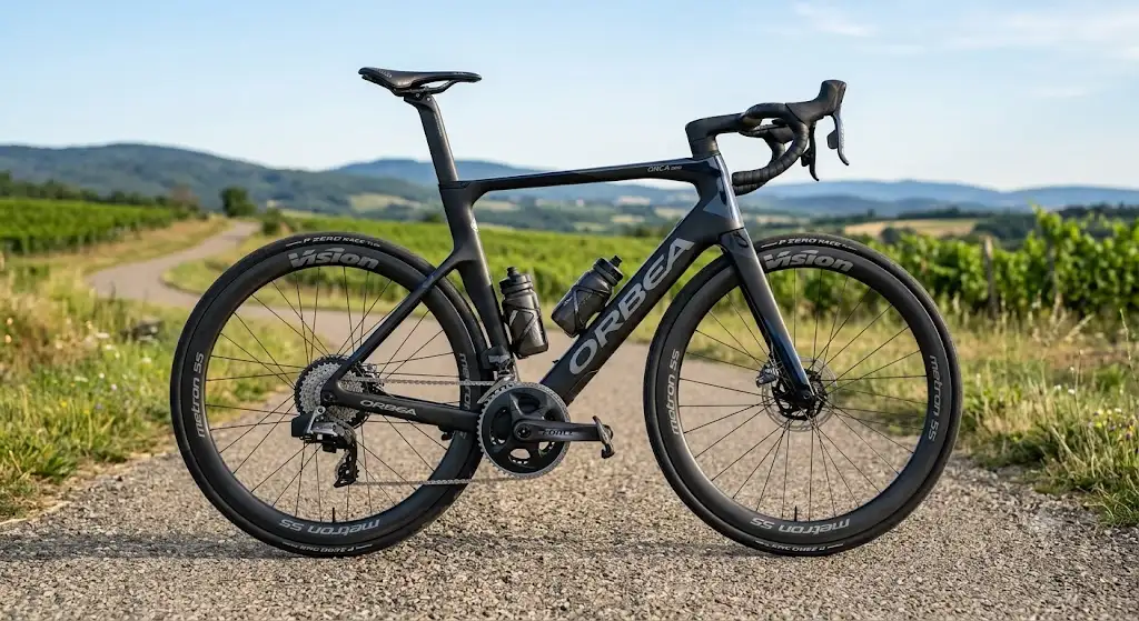 Vélo de route électrique aéro en carbone avec cadre profilé et intégration totale des câbles